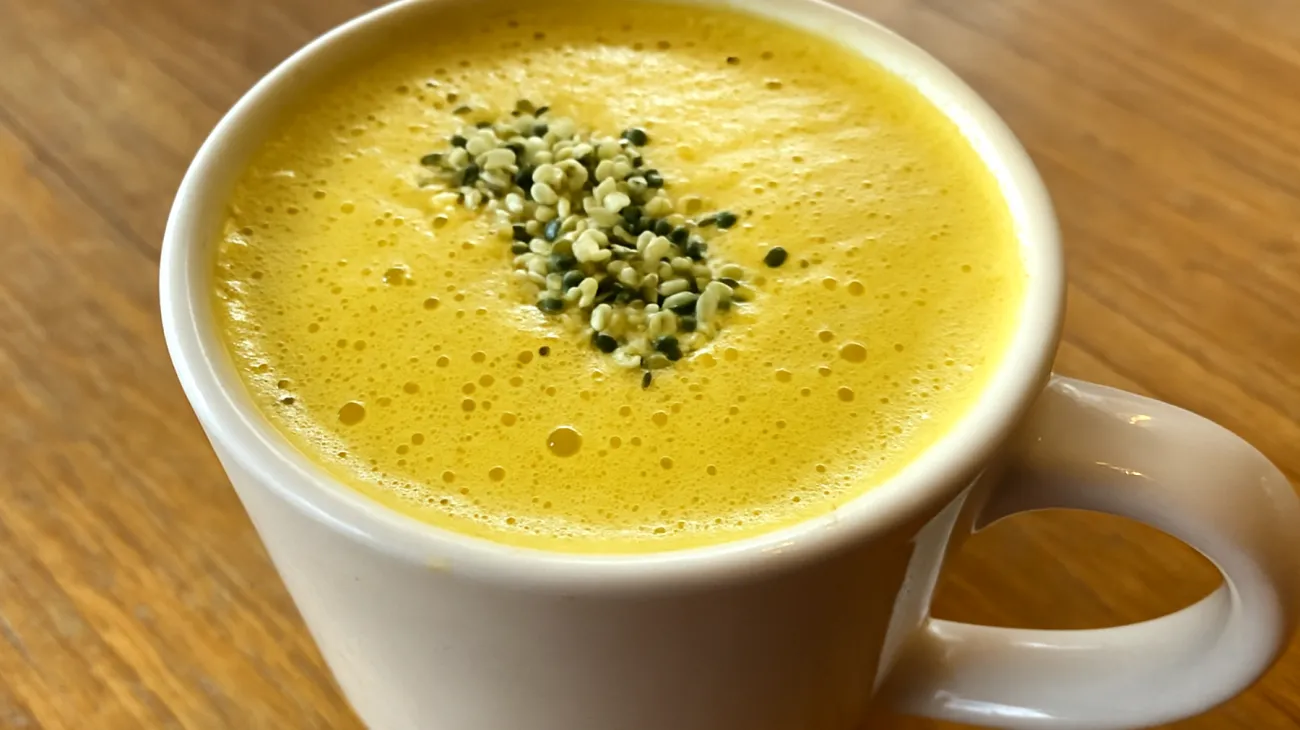 Boisson au lait doré (golden milk) avec graines de chanvre"