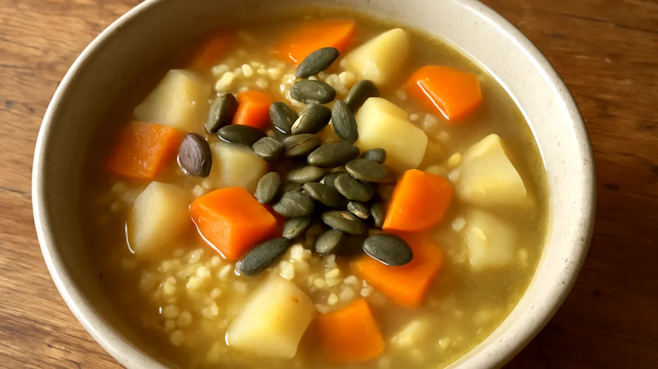 Soupe de millet aux légumes racines et graines de courge"