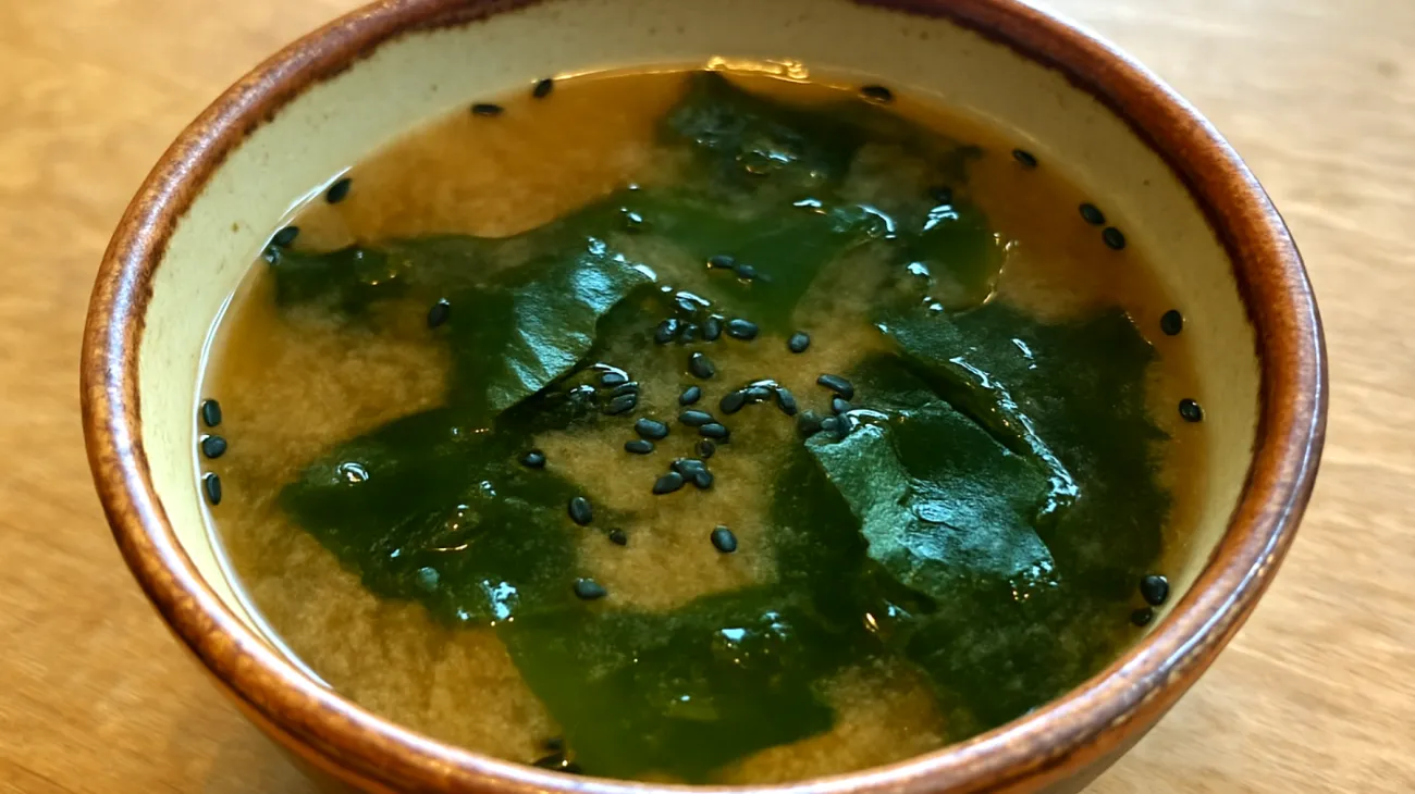 Soupe de miso au wakame et graines de sésame noir"
