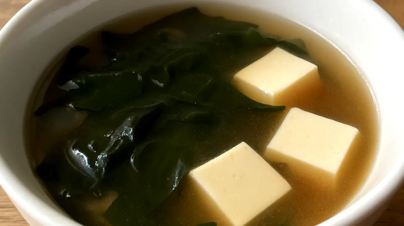 Soupe de miso aux algues wakame et tofu soyeux"